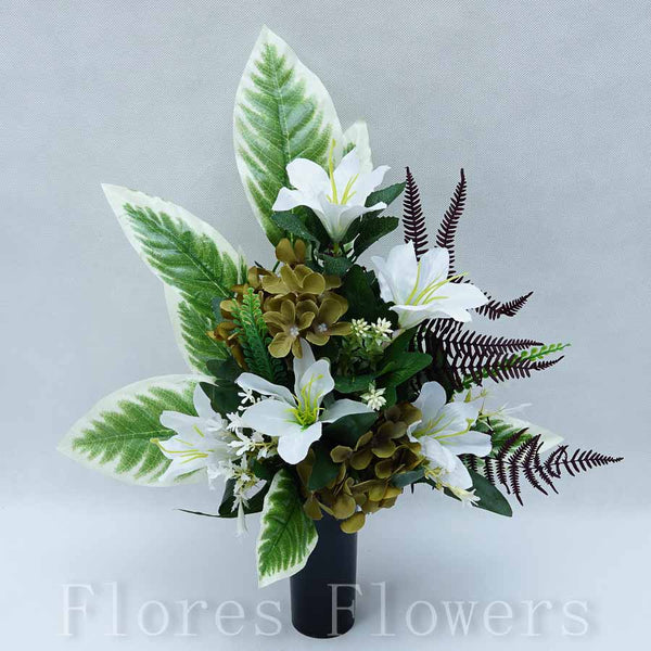 Zaťažená ikebana na vsunutie do vázy /spodok 5x15cm/, 45x25cm, s ľaliami