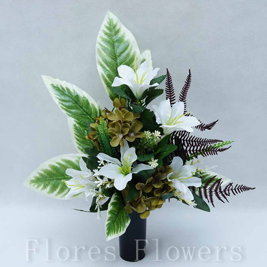 Zaťažená ikebana na vsunutie do vázy /spodok 5x15cm/, 45x25cm, s ľaliami