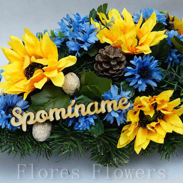 Ikebana esíčko zaťažená 60x25cm, slnečnice, margaréty
