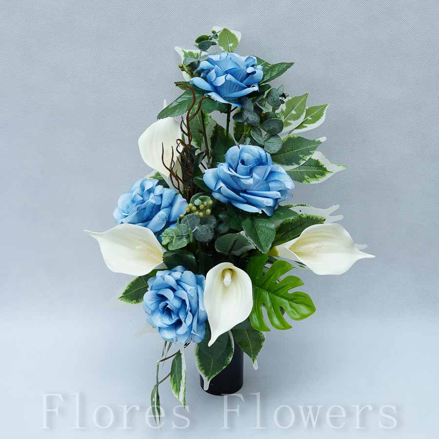 Zaťažená ikebana na vsunutie do vázy /spodok 5x15cm/, 45x25cm, modrá
