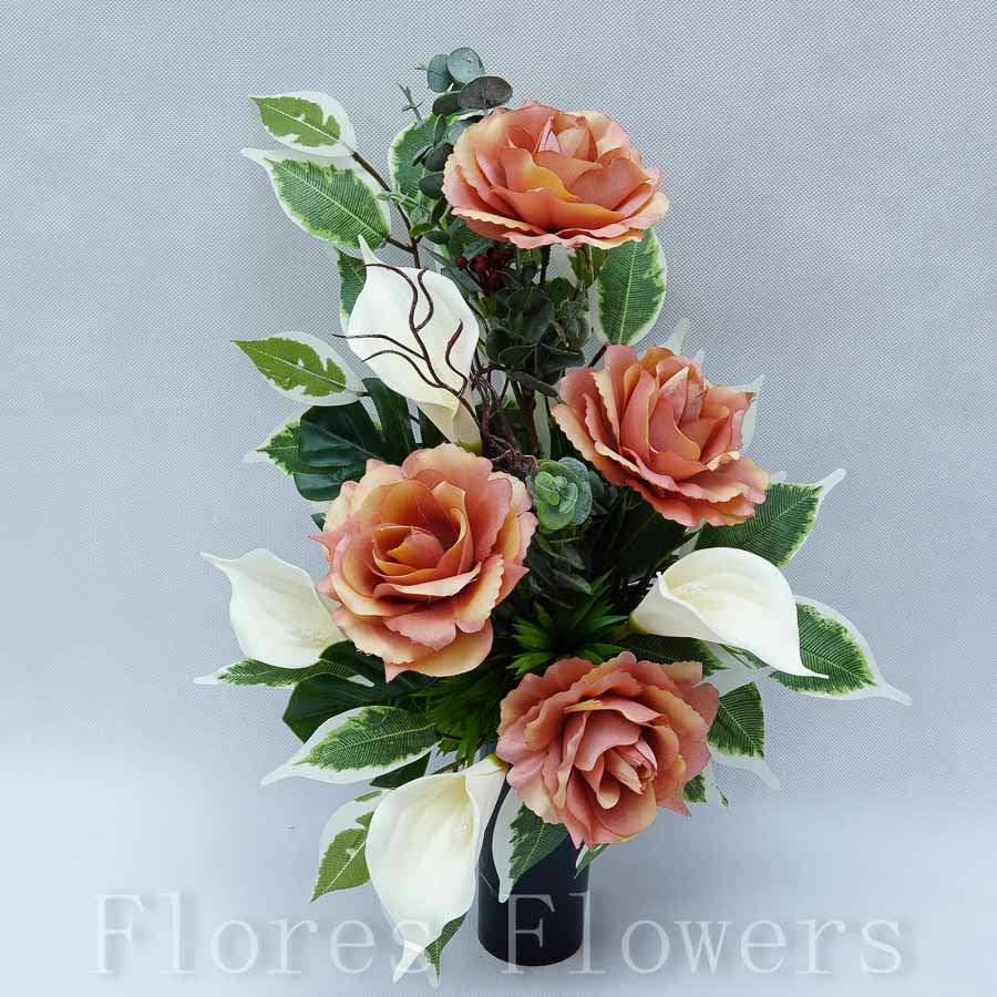 Zaťažená ikebana na vsunutie do vázy /spodok 5x15cm/, 45x25cm,  staroružová