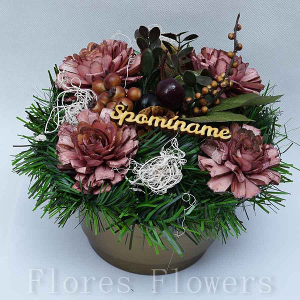 Ikebana zaťažená, 20x20cm, prírodná, bordová
