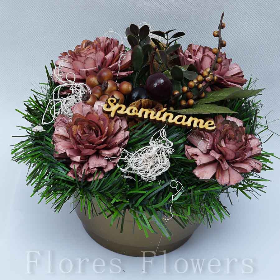 Ikebana zaťažená, 20x20cm, prírodná, bordová
