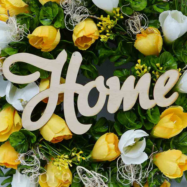 Jarný venček 35cm, HOME, žltobiely