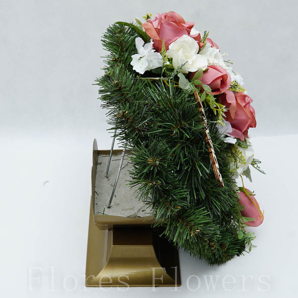 Ikebana zaťažená srdiečko, krémovo-ružová, 40x40cm