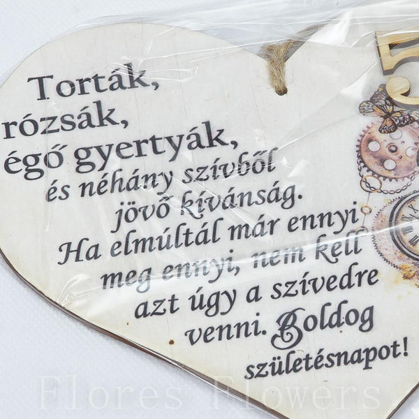 Srdce drevené číslo 50, 18x12cm, maďarský text