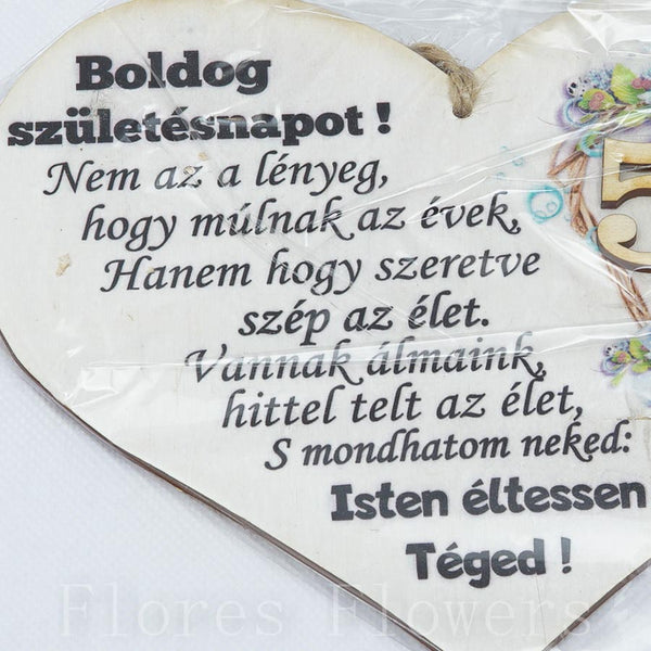 Srdce drevené číslo 50, 18x12cm, maďarský text