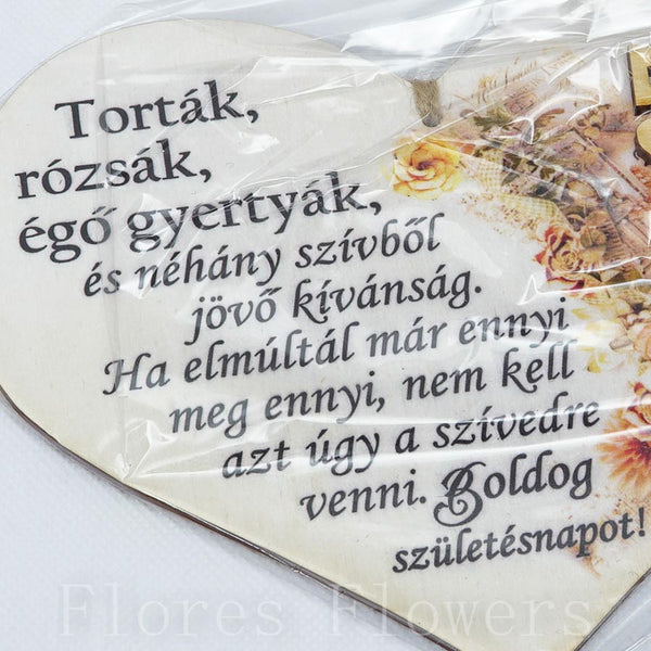 Srdce drevené číslo 50, 18x12cm, maďarský text