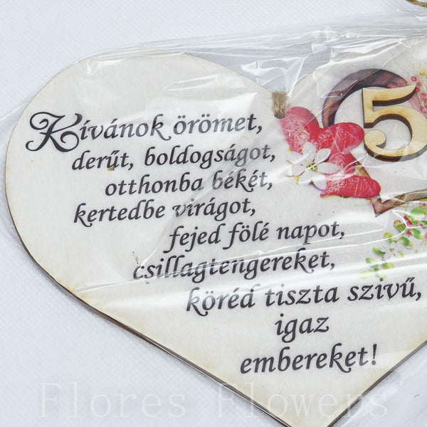 Srdce drevené číslo 50, 18x12cm, maďarský text