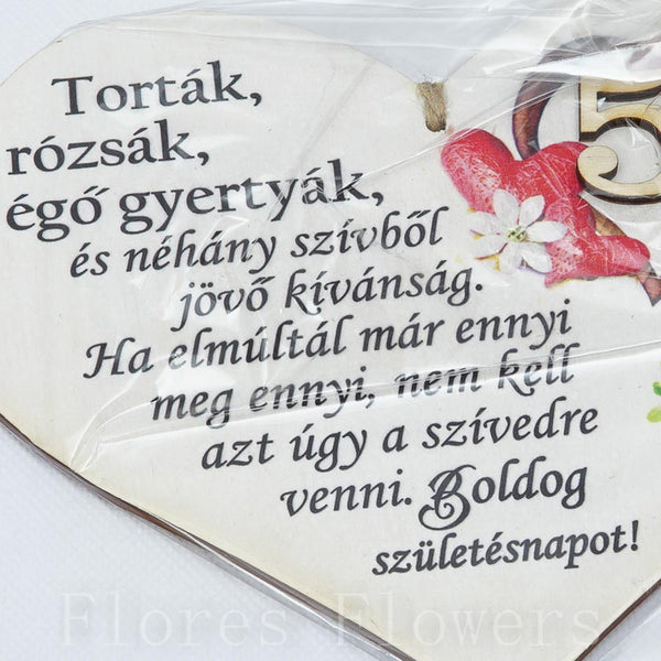 Srdce drevené číslo 50, 18x12cm, maďarský text