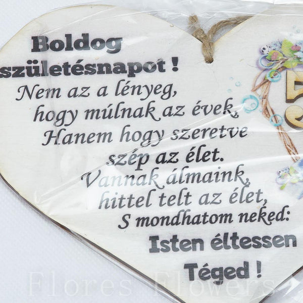 Srdce drevené číslo 55, 18x12cm, maďarský text