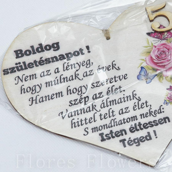 Srdce drevené číslo 55, 18x12cm, maďarský text