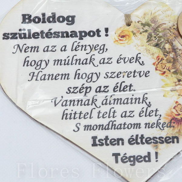 Srdce drevené číslo 65, 18x12cm, maďarský text