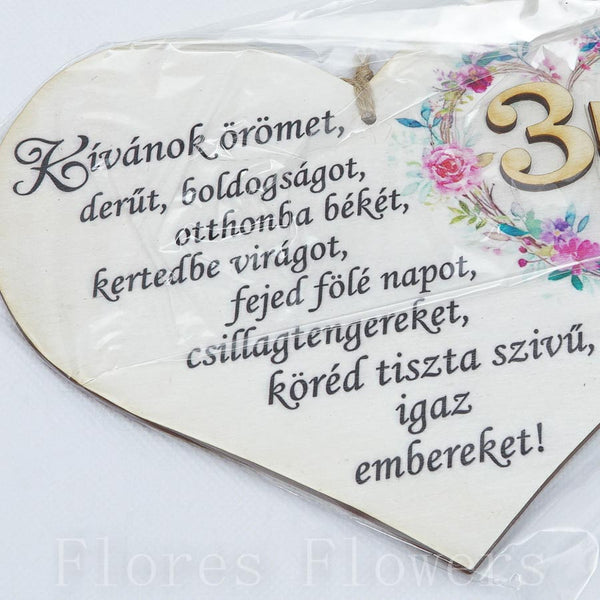 Srdce drevené číslo 35, 18x12cm, maďarský text