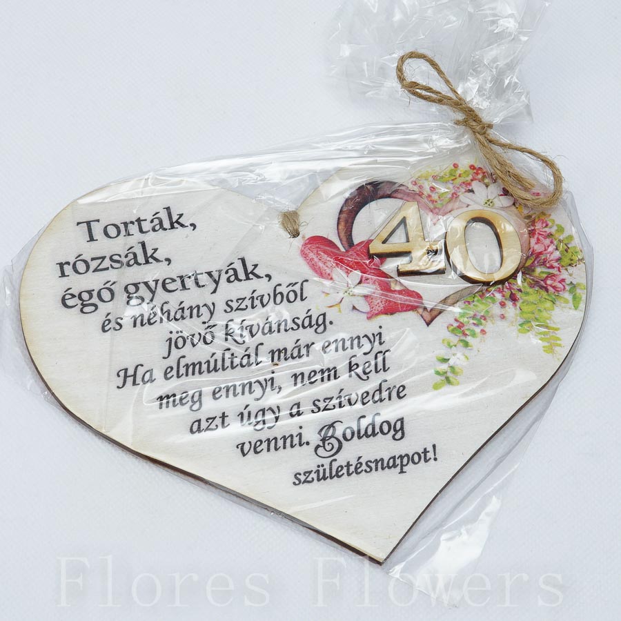 Srdce drevené číslo 40, 18x12cm, maďarský text