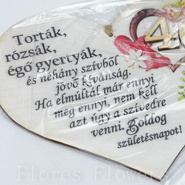 Srdce drevené číslo 40, 18x12cm, maďarský text