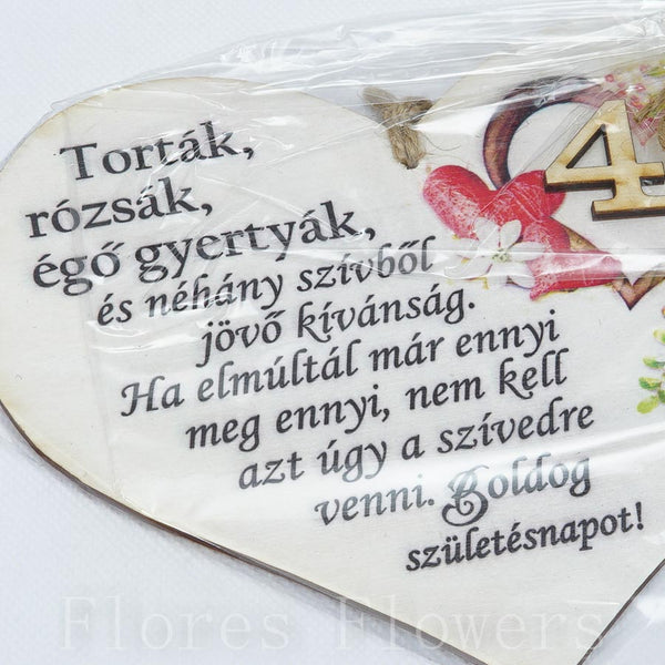 Srdce drevené číslo 45, 18x12cm, maďarský text