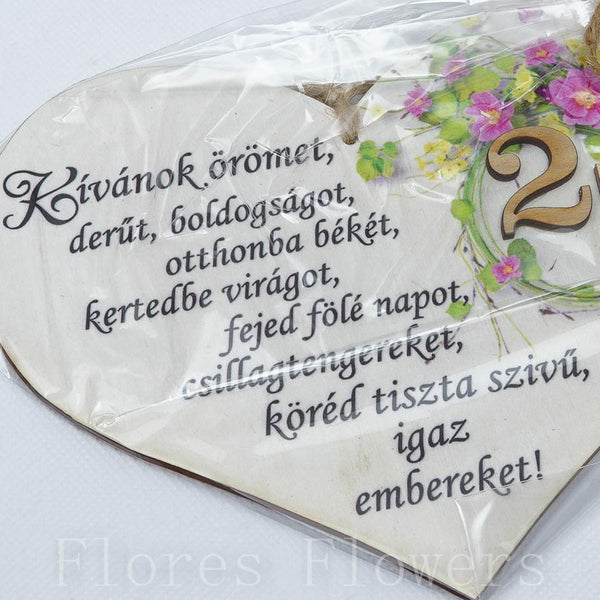 Srdce drevené číslo 25, 18x12cm, maďarský text