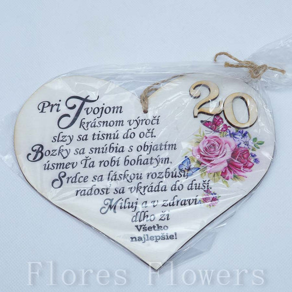 Srdce drevené číslo 20, 18x15cm