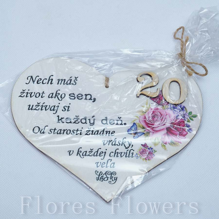 Srdce drevené číslo 20, 18x15cm