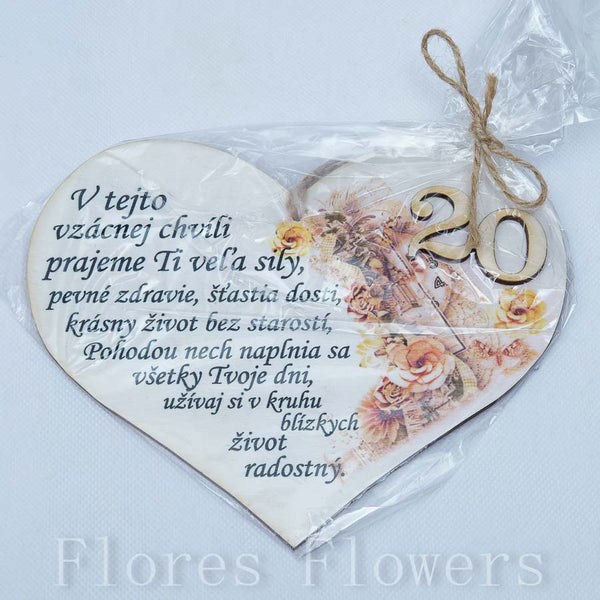 Srdce drevené číslo 20, 18x15cm