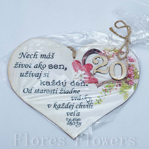 Srdce drevené číslo 20, 18x15cm