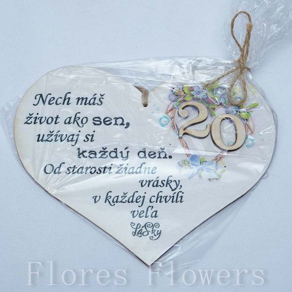 Srdce drevené číslo 20, 18x15cm