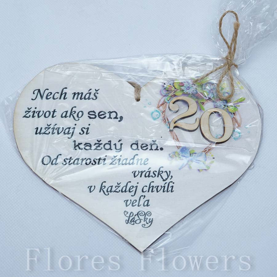 Srdce drevené číslo 20, 18x15cm