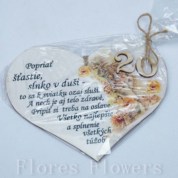 Srdce drevené číslo 20, 18x15cm