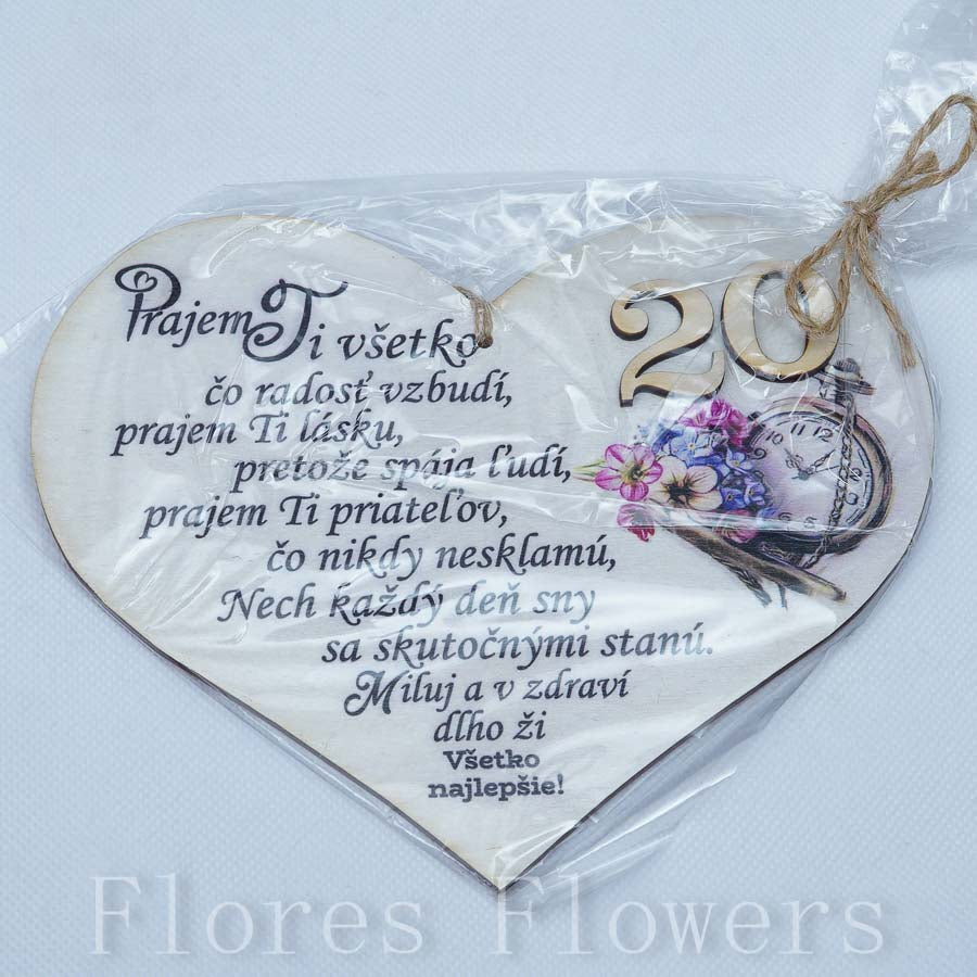 Srdce drevené číslo 20, 18x15cm