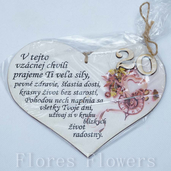 Srdce drevené číslo 20, 18x15cm