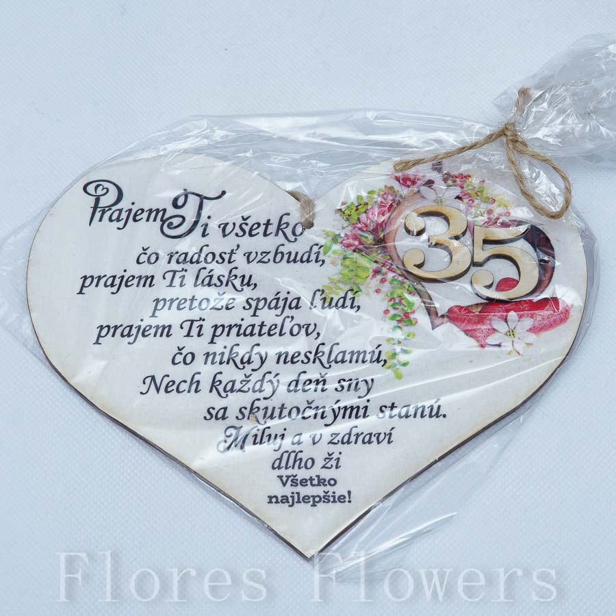 Srdce drevené číslo 35, 18x15cm