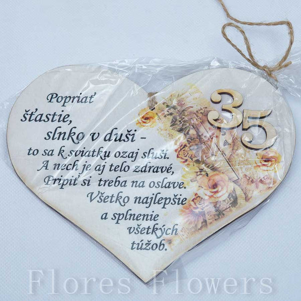 Srdce drevené číslo 35, 18x15cm