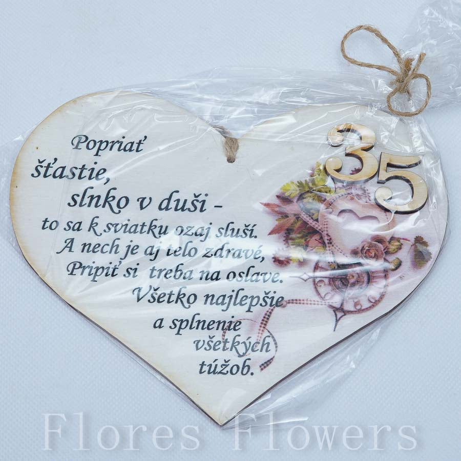 Srdce drevené číslo 35, 18x15cm