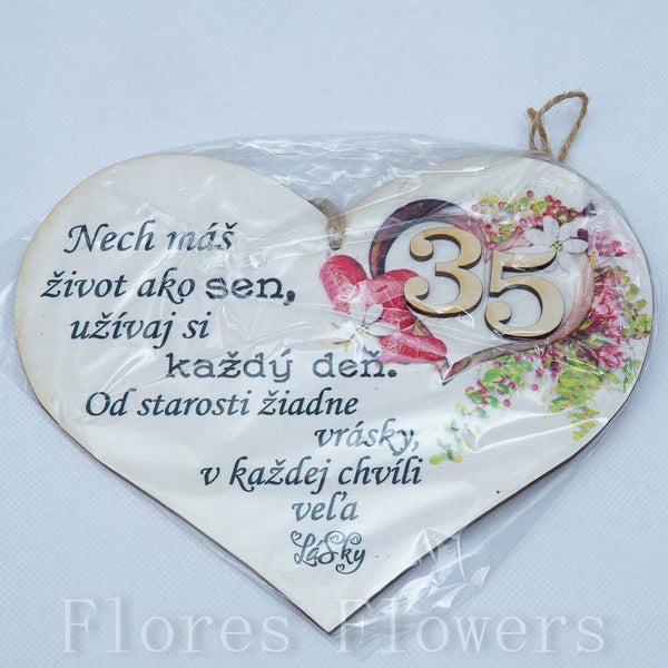 Srdce drevené číslo 35, 18x15cm