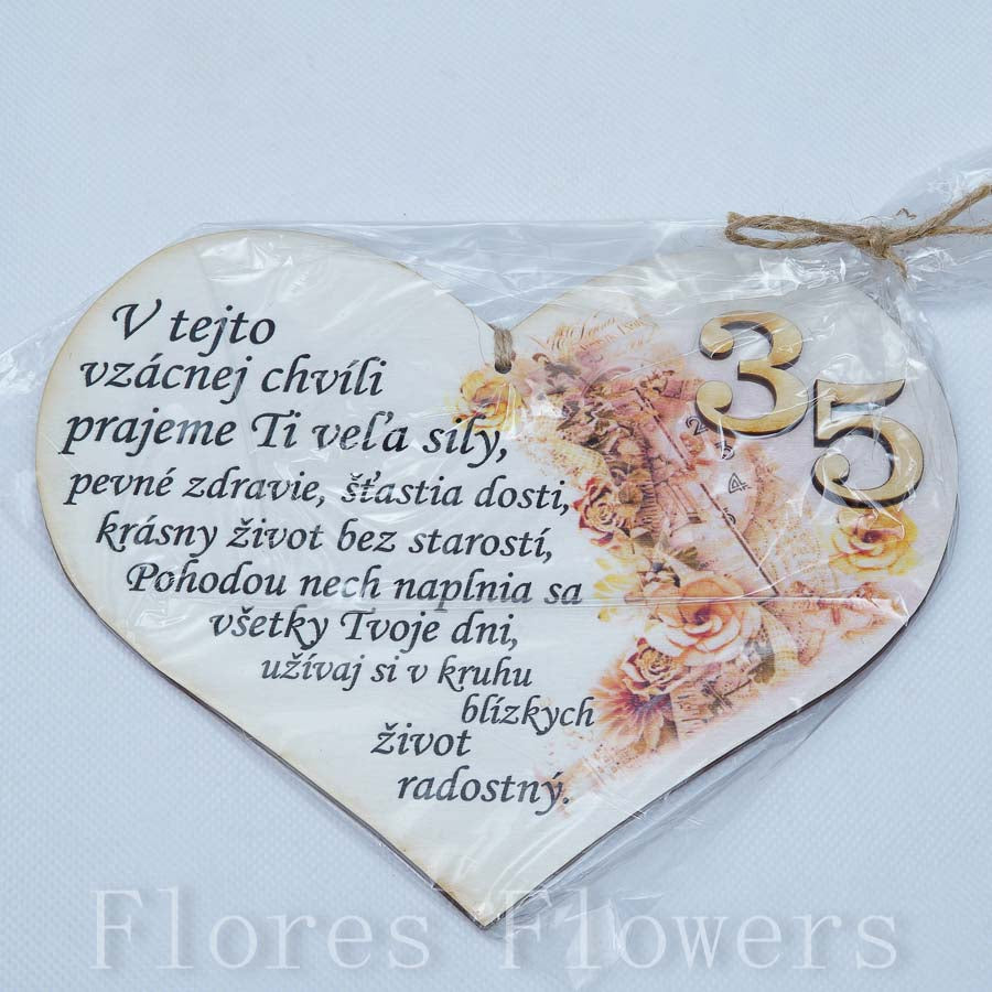 Srdce drevené číslo 35, 18x15cm