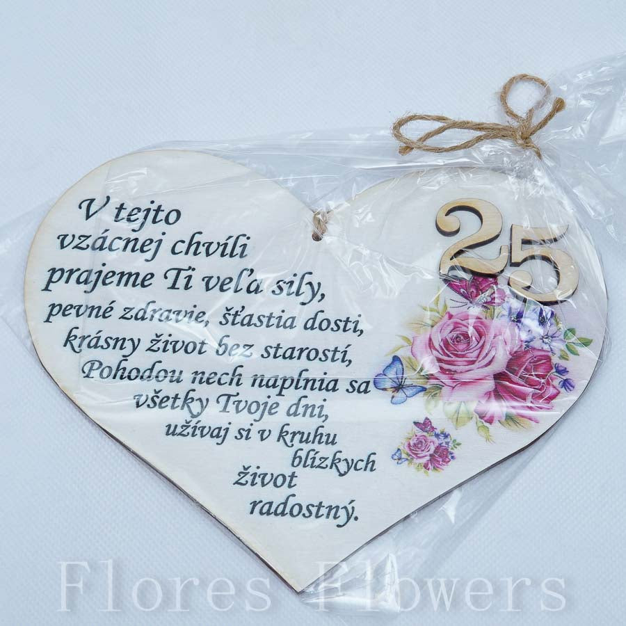 Srdce drevené číslo 25, 18x15cm