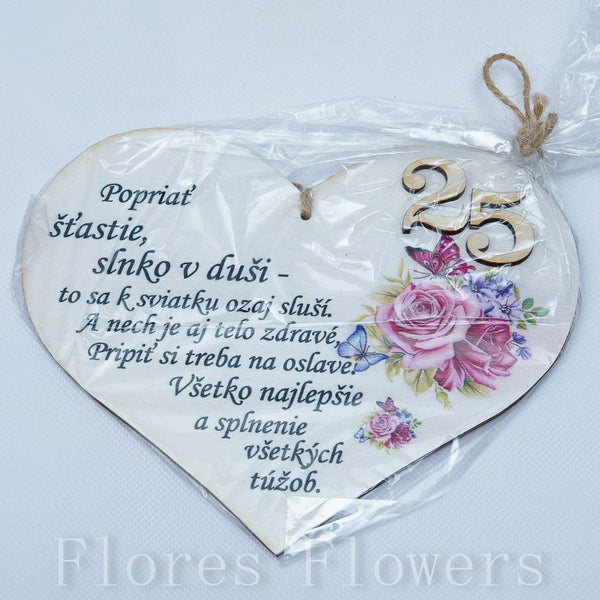 Srdce drevené číslo 25, 18x15cm