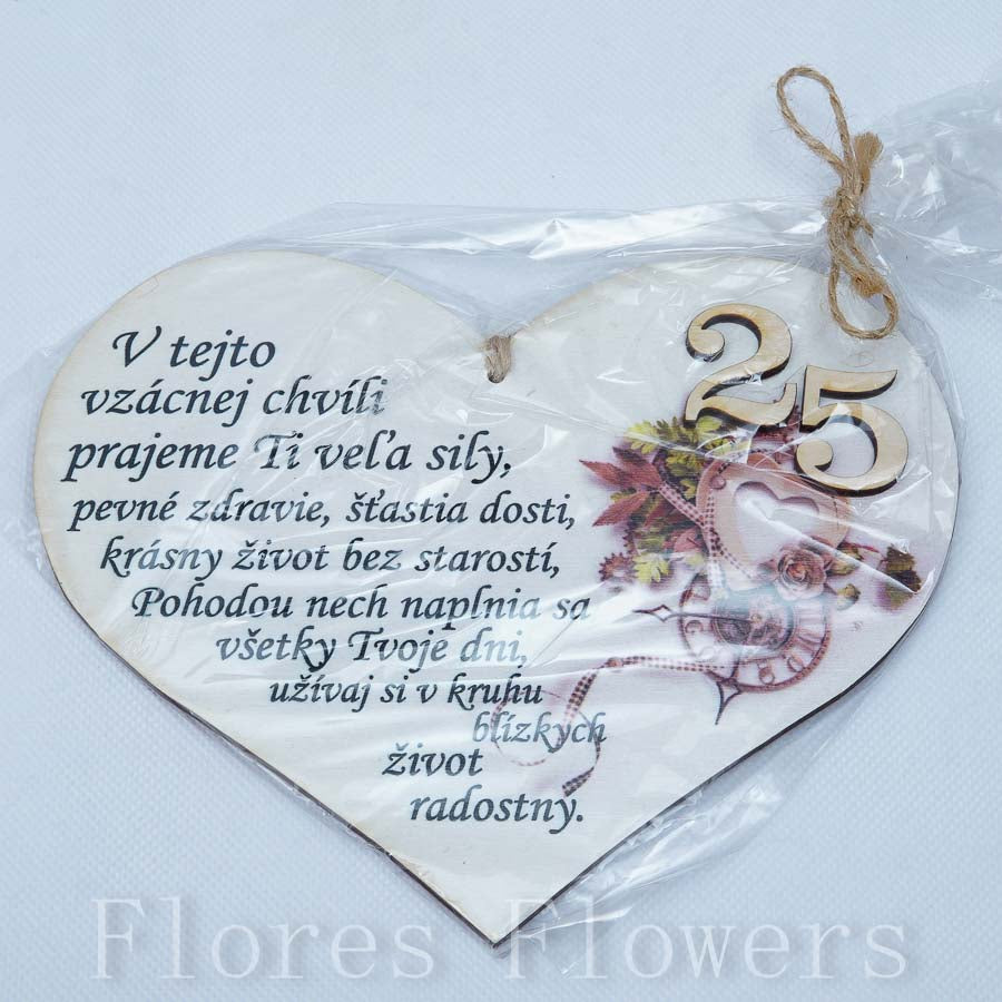 Srdce drevené číslo 25, 18x15cm