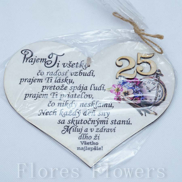 Srdce drevené číslo 25, 18x15cm