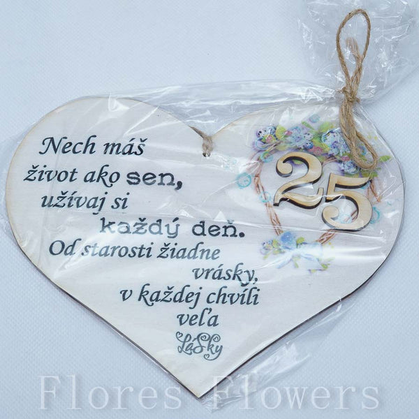 Srdce drevené číslo 25, 18x15cm