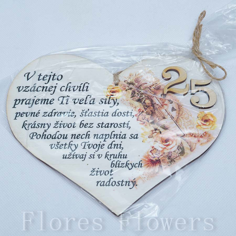 Srdce drevené číslo 25, 18x15cm