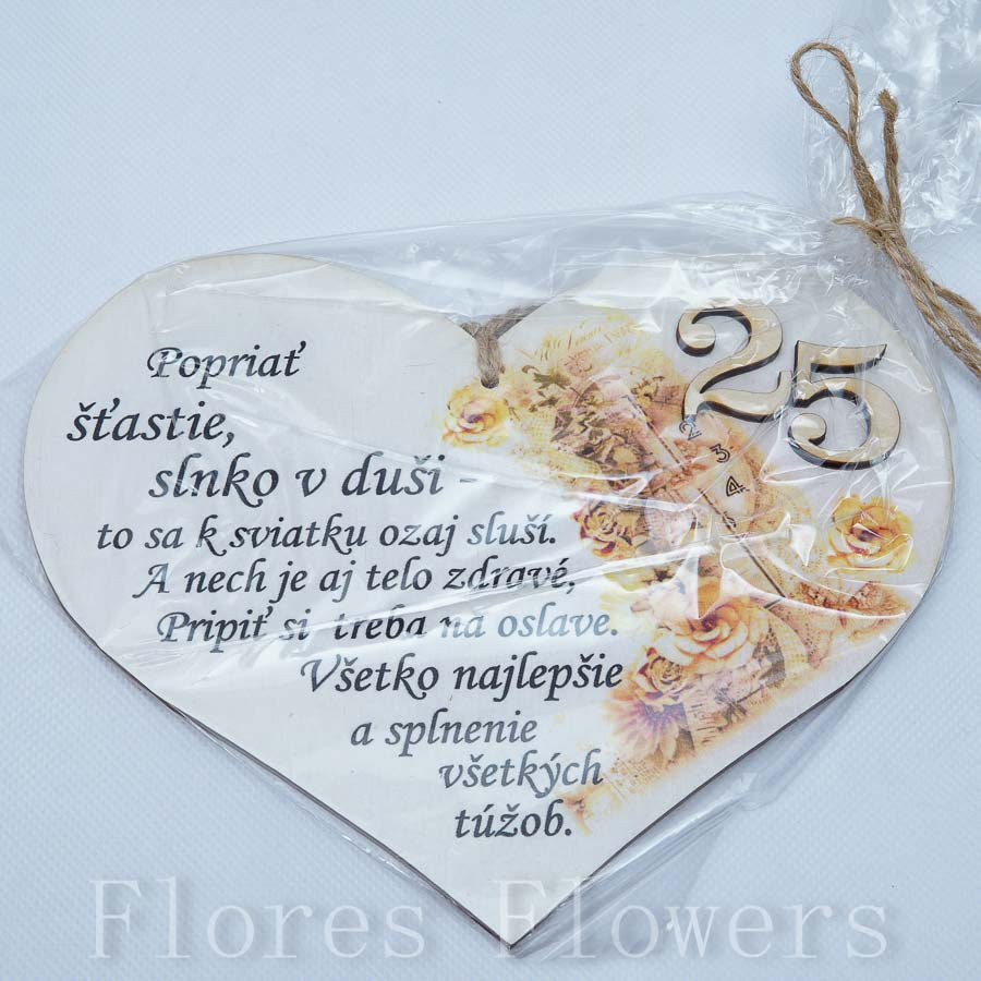 Srdce drevené číslo 25, 18x15cm