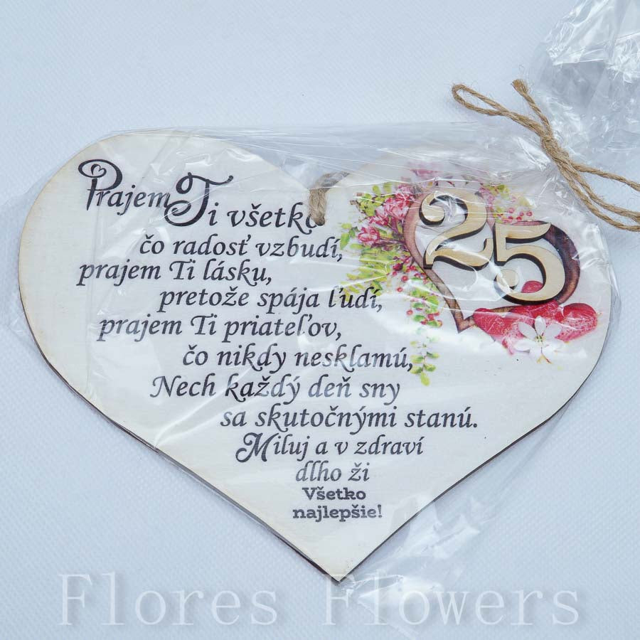 Srdce drevené číslo 25, 18x15cm