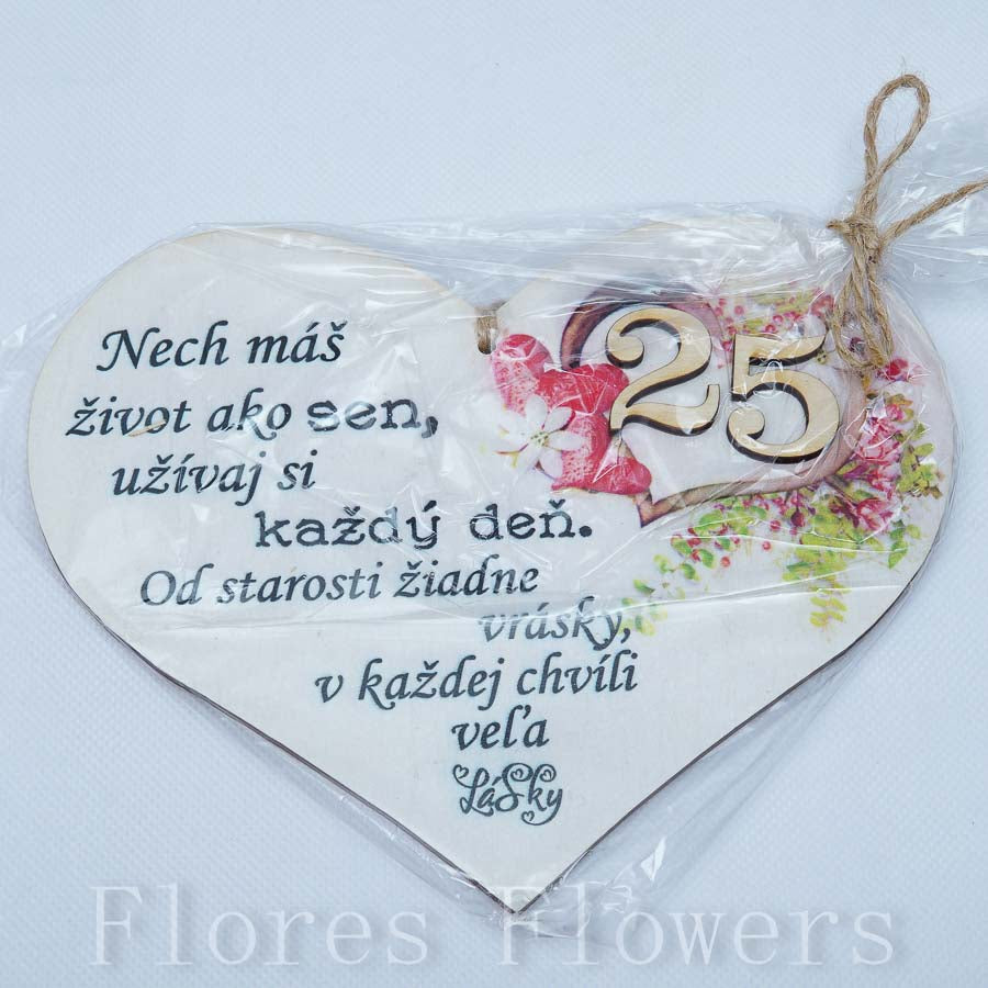 Srdce drevené číslo 25, 18x15cm