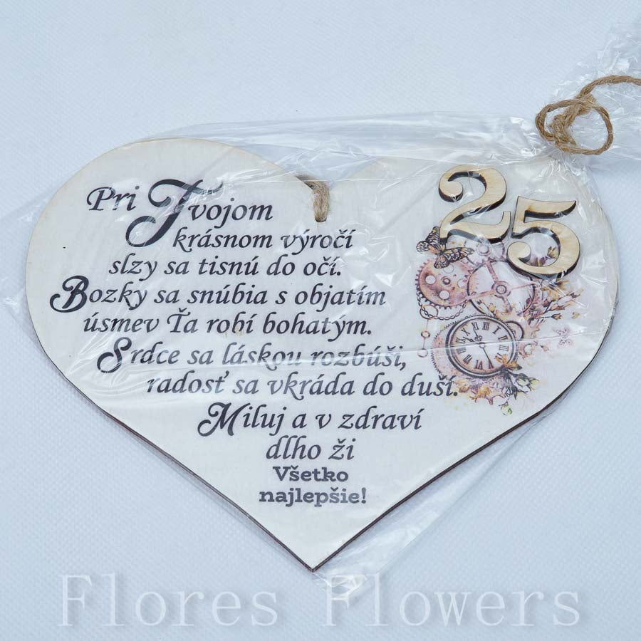 Srdce drevené číslo 25, 18x15cm