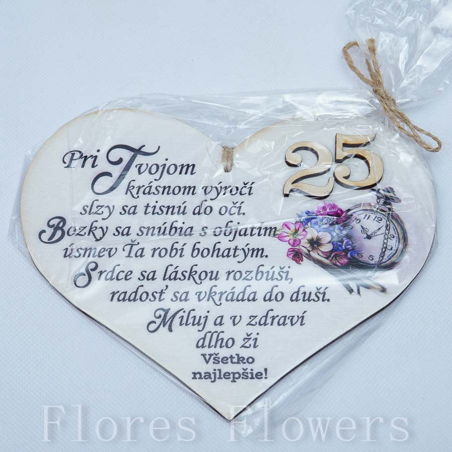 Srdce drevené číslo 25, 18x15cm