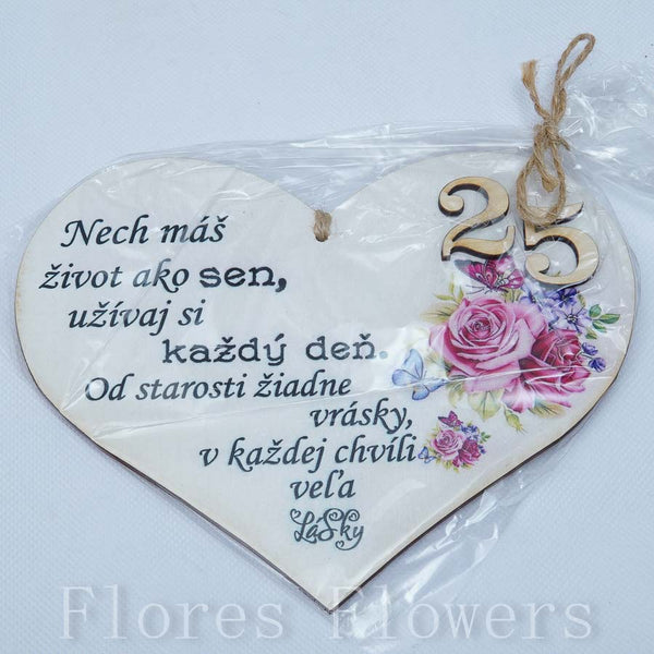 Srdce drevené číslo 25, 18x15cm