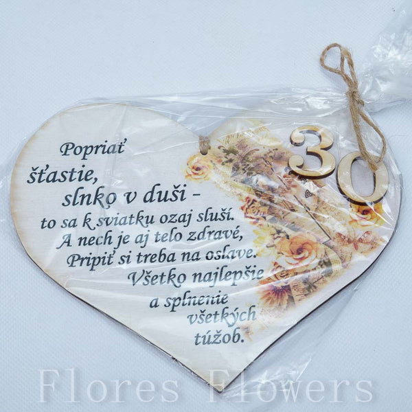 Srdce drevené číslo 30, 18x15cm