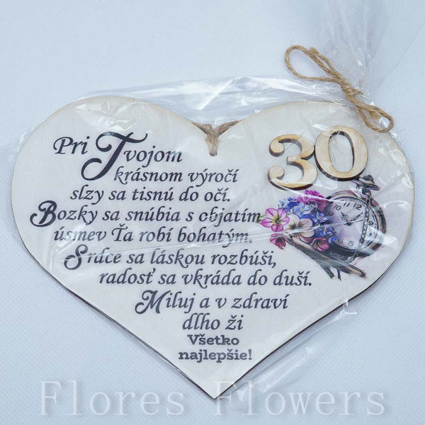 Srdce drevené číslo 30, 18x15cm